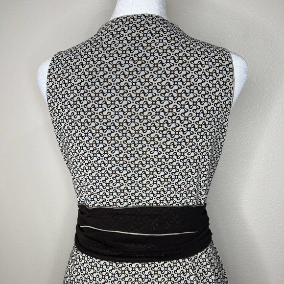 Max Studio Y2K Ivory & Brown Mesh Geometric Sleeveless V-Neck Peplum Top Sz S - Picture 8 of 11